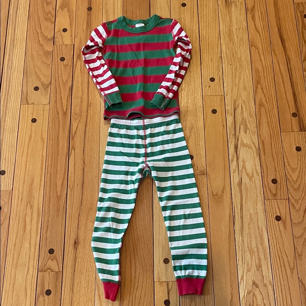 Hanna Andersson Festive Green and Red Striped Pajama Set